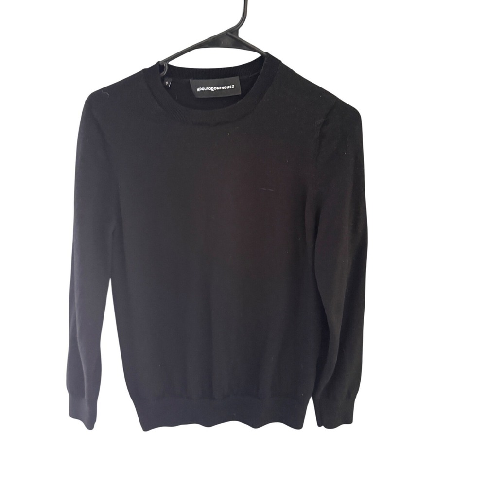 Adolfo Dominguez Mens Black Crewneck Knit Sweater Wool Minimalist Size S